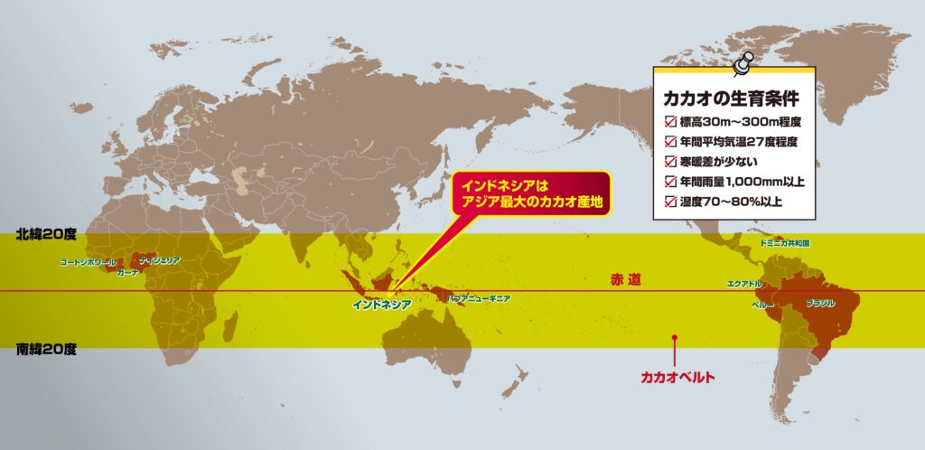 世界地図でのカカオベルト